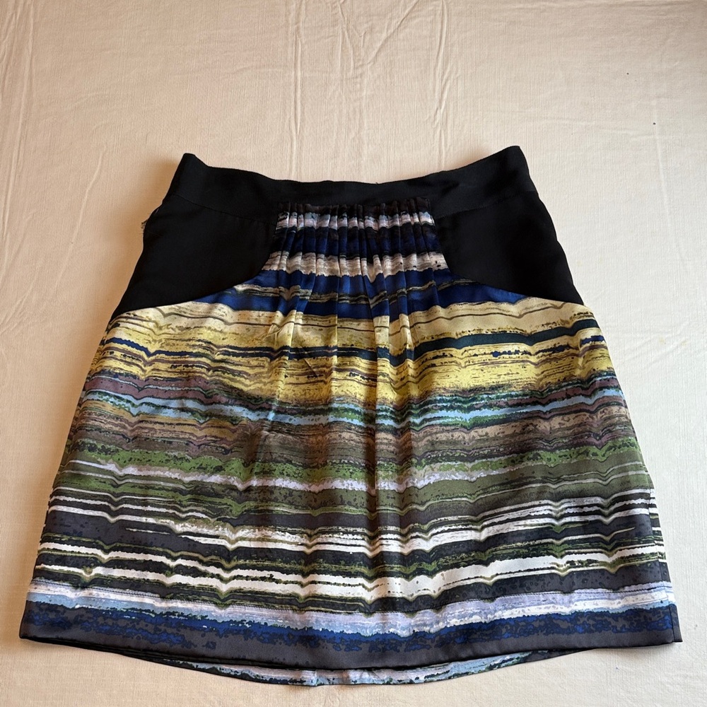 Anthropologie Hype Women's Multicolor Striped Black Blue Yellow A-Line Skirt 10